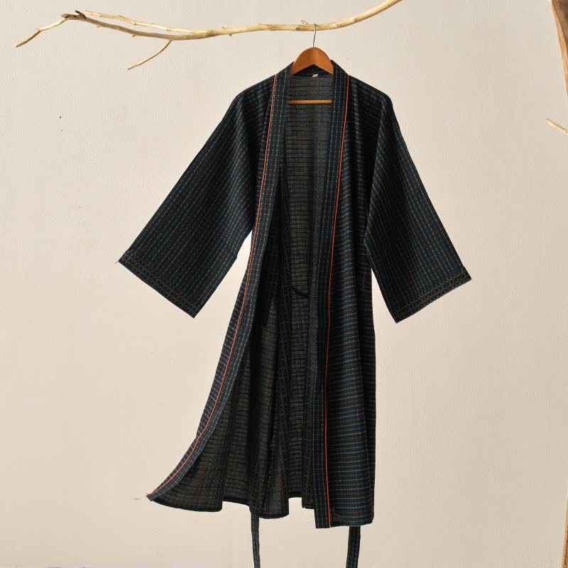 Plaid Organic Cotton Kimono Yukata Robe - 2XL - image 0