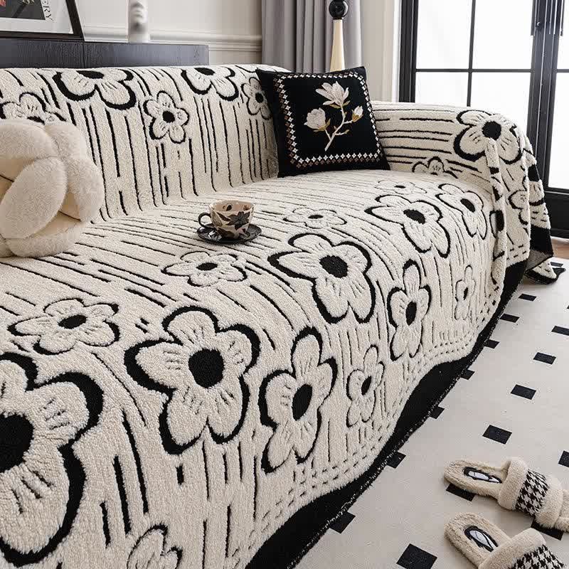 Floral Plush Sofa Throw Blanket - Black - 71" x 134" - image 0