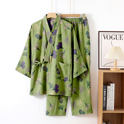 Ginkgo Cotton Gauze Kimono Loungewear Set - Light Green - XL - image 41