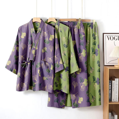 Ownkoti Ginkgo Cotton Gauze Kimono Loungewear Set - image 17