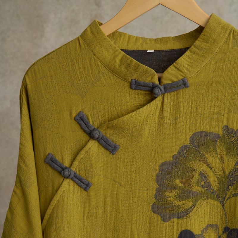 Ginkgo Leaf Print Cotton Cheongsam Nightgown - image 2
