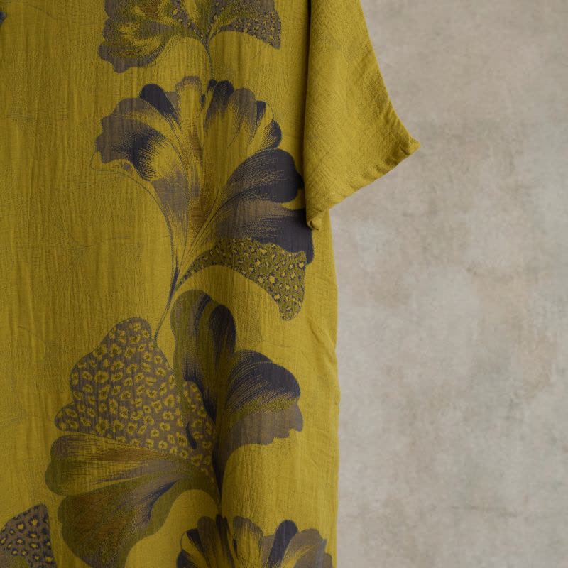 Ginkgo Leaf Print Cotton Cheongsam Nightgown - image 3