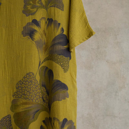Ginkgo Leaf Print Cotton Cheongsam Nightgown - image 3