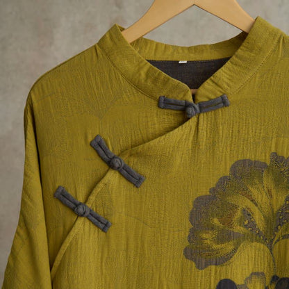 Ginkgo Leaf Print Cotton Cheongsam Nightgown - image 8