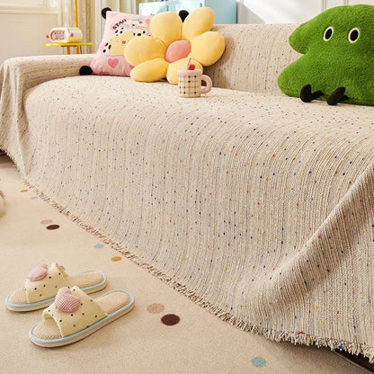 Colorful Polka Dot Chenille Sofa Protector - Brown - 71" x 134" - image 1