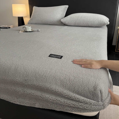 Solid Color Plush Warm Fitted Sheet - Grey - Sheet with 2PCS Pillowcases - King - image 8