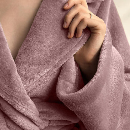 Pink Lapel Collar Plush Fleece Bathrobe - image 9