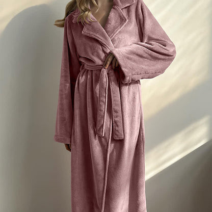 Pink Lapel Collar Plush Fleece Bathrobe - image 6