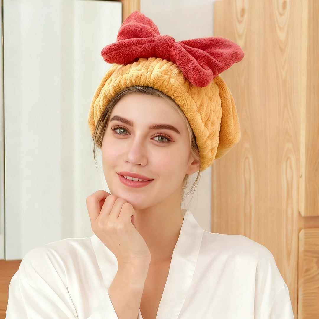 Bowknot Elastic Band Hair Drying Hat - image 0