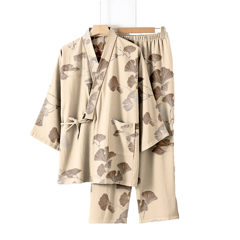 Large Ginkgo Leaf Cotton Kimono Pajamas - image 24