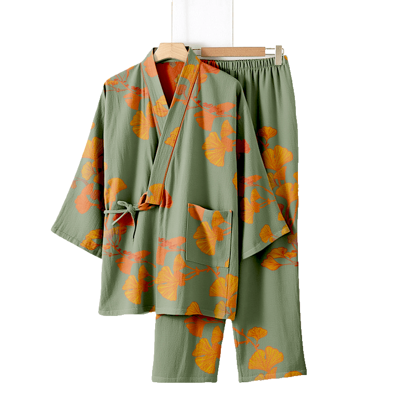 Large Ginkgo Leaf Cotton Kimono Pajamas - image 16