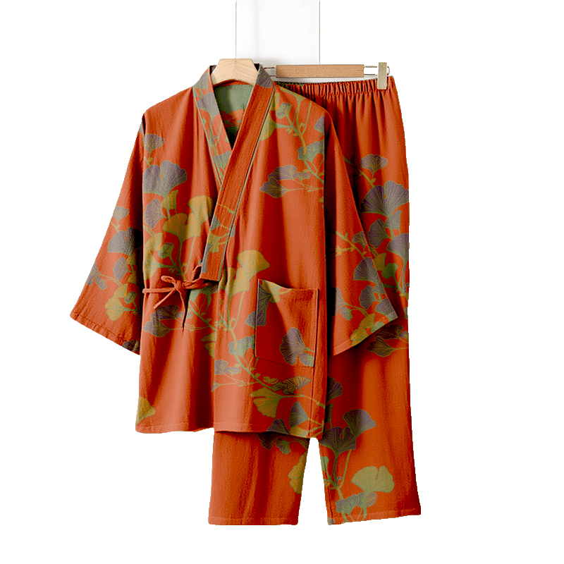 Large Ginkgo Leaf Cotton Kimono Pajamas - image 20