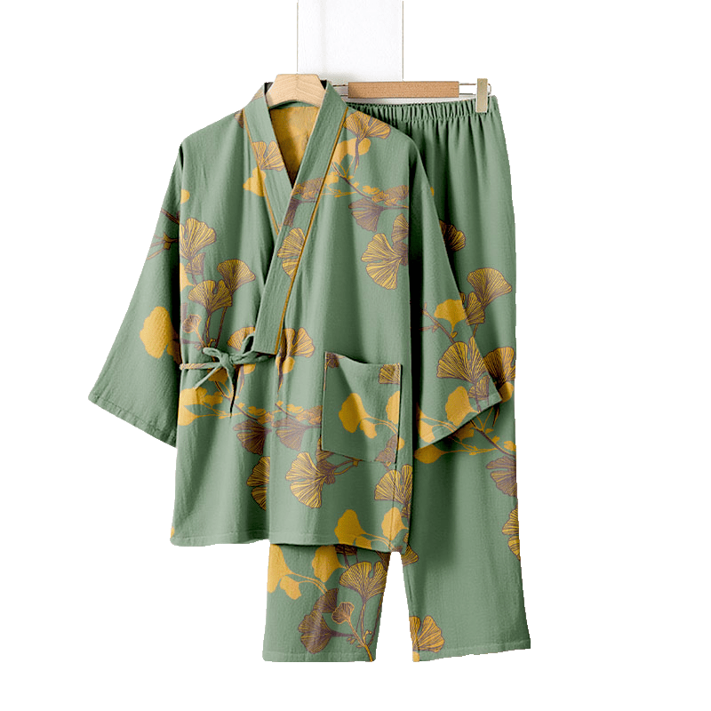 Large Ginkgo Leaf Cotton Kimono Pajamas - image 22