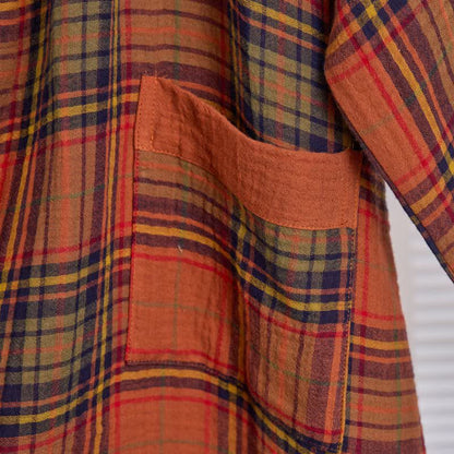 Vintage Plaid Cotton Gauze Kimono Robe - image 3