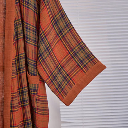 Vintage Plaid Cotton Gauze Kimono Robe - image 2