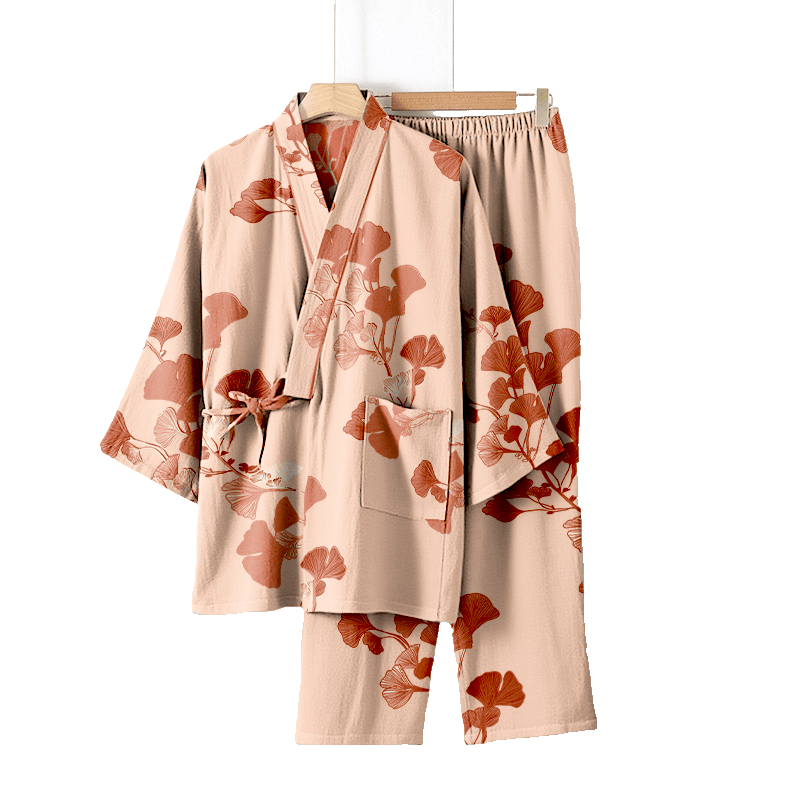 Large Ginkgo Leaf Cotton Kimono Pajamas - image 22