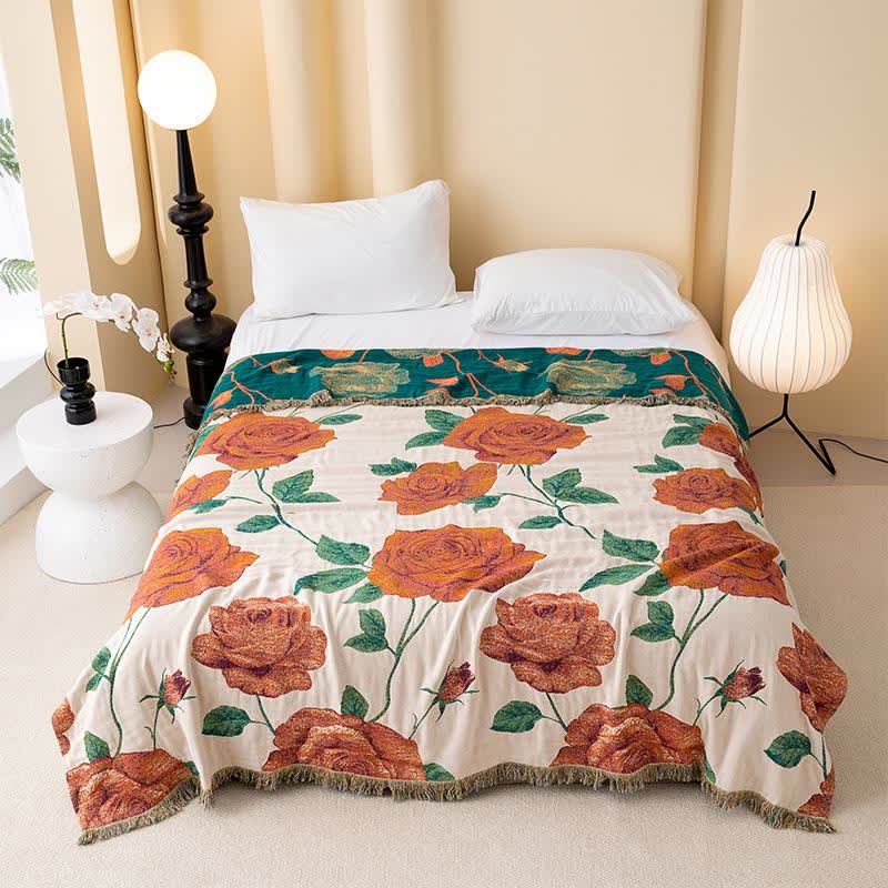 Rose Cotton Gauze Reversible Tassel Quilt - Queen - image 0