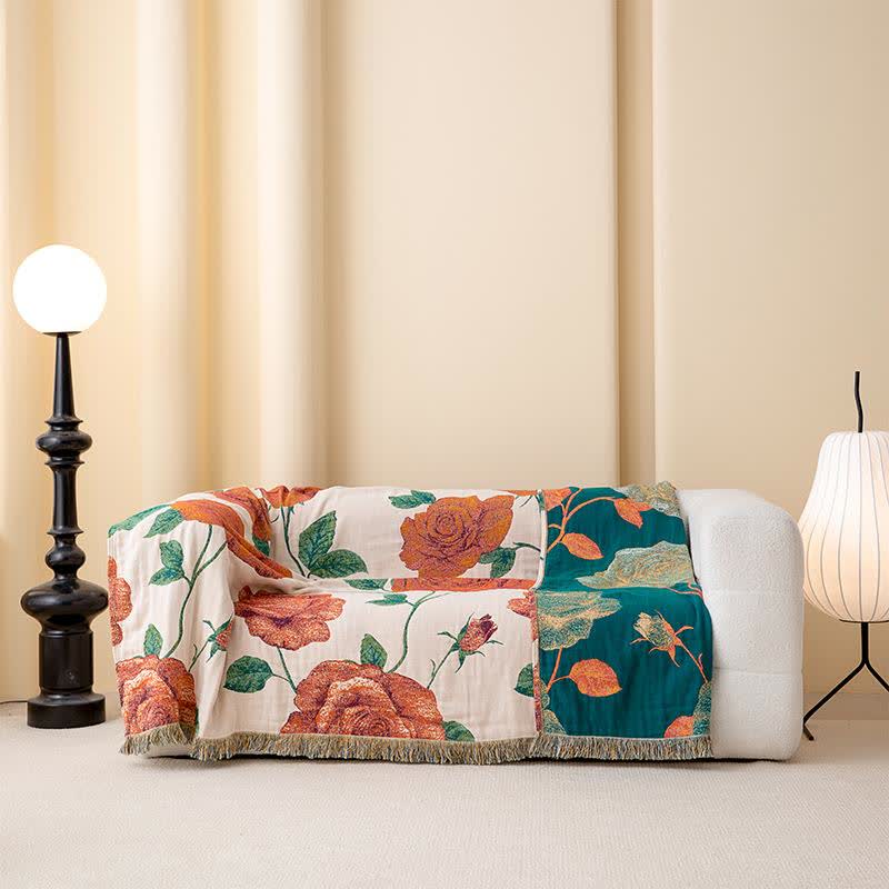 Rose Cotton Gauze Reversible Tassel Quilt - image 4