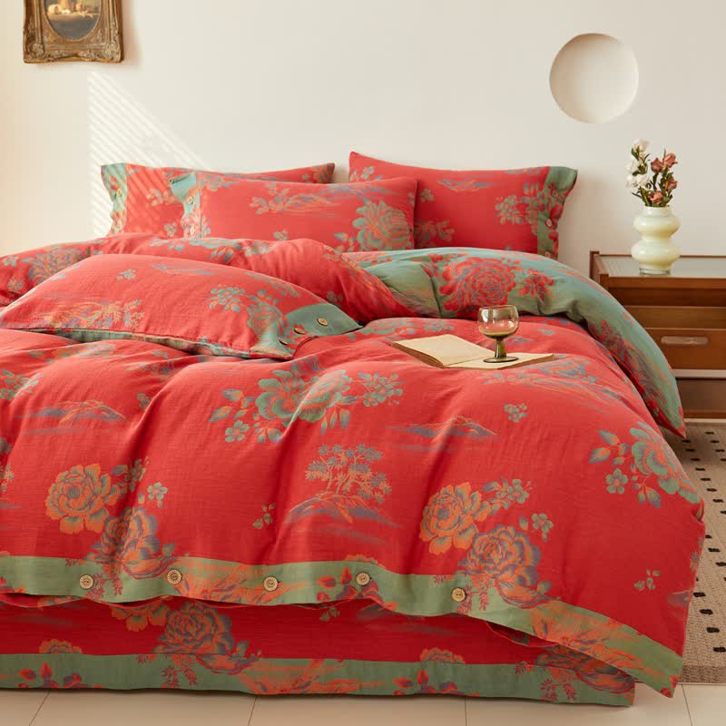 Luxurious Peony Jacquard Cotton Gauze Bedding  - Bedding Set - Queen - image 0
