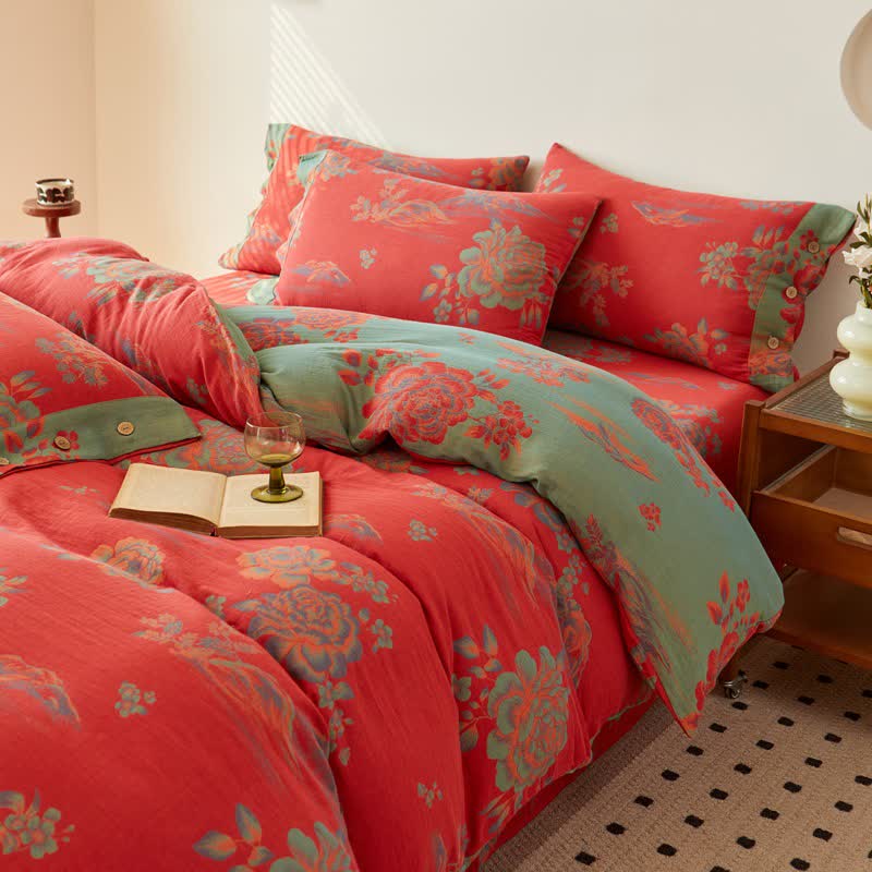 Luxurious Peony Jacquard Cotton Gauze Bedding  - image 1