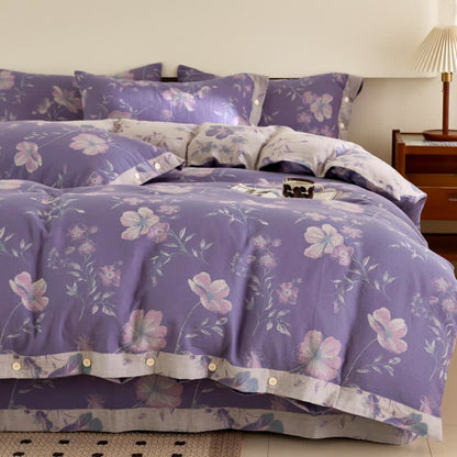 Purple Floral Jacquard Cotton Gauze Bedding - Bedding Set - Queen - image 0
