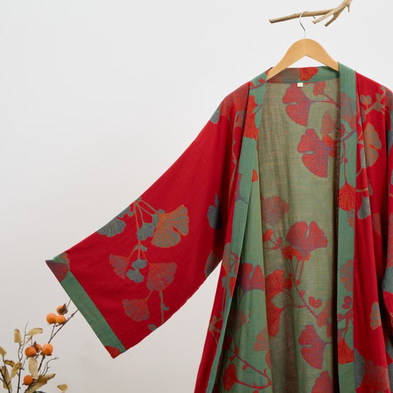 Ginkgo Leaf Organic Cotton Kimono Robe - image 15