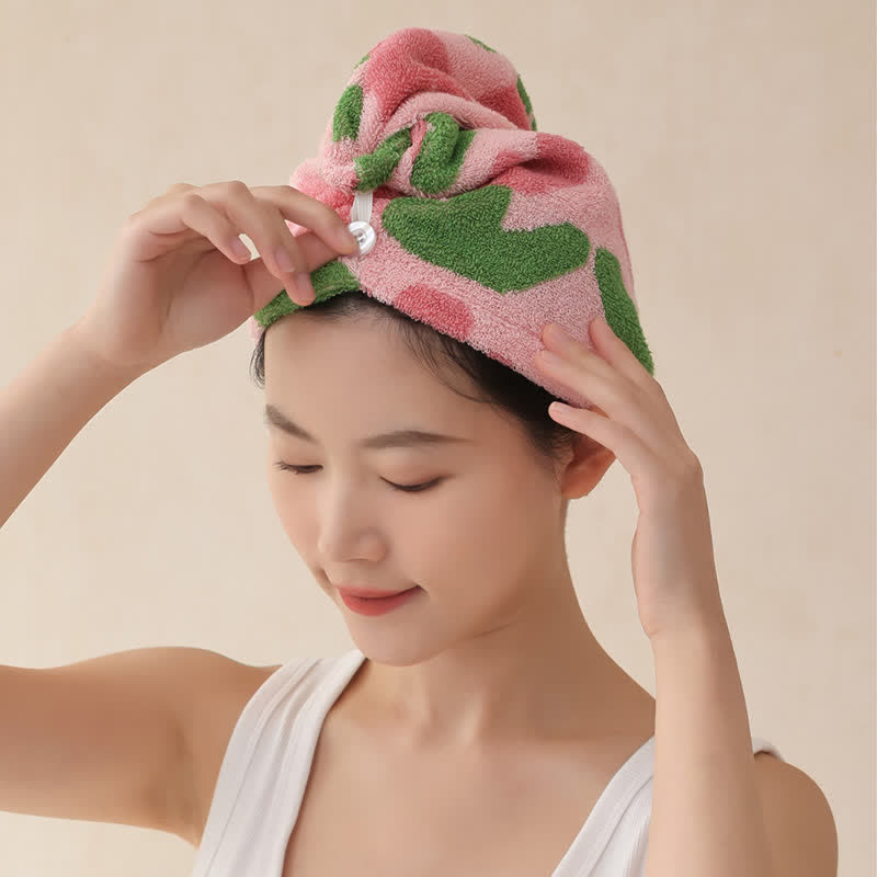 Yarn-dyed Tulip Cotton Hair Towel Wrap - Pink - 2PCS -  9" x 21" - image 0