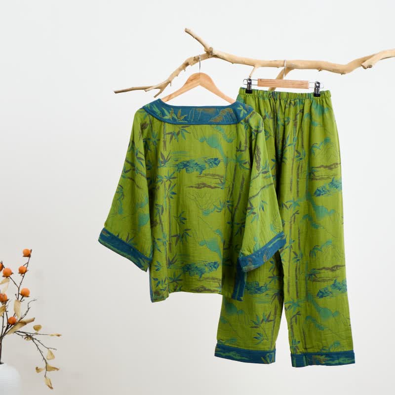 Bamboo Oriental Tassel Cotton Pajama Set - image 3