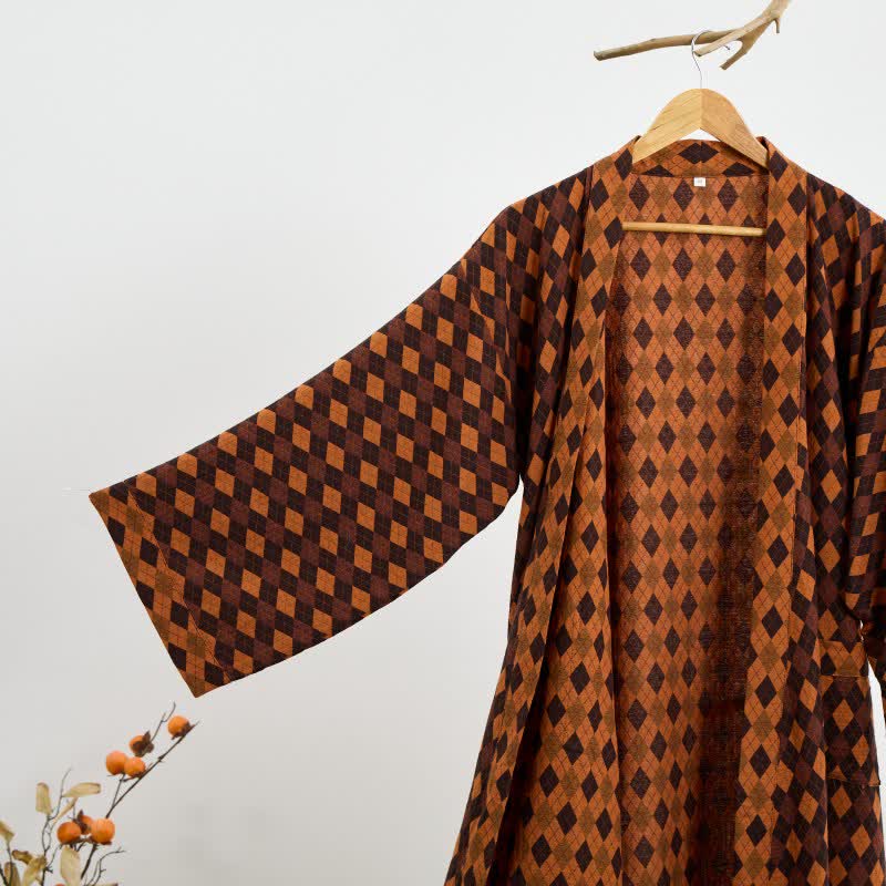 Diamond Plaid Cotton Gauze Kimono Robe - image 3