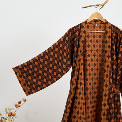 Diamond Plaid Cotton Gauze Kimono Robe - image 3