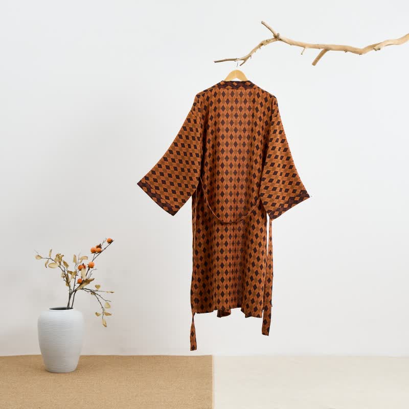 Diamond Plaid Cotton Gauze Kimono Robe - image 8