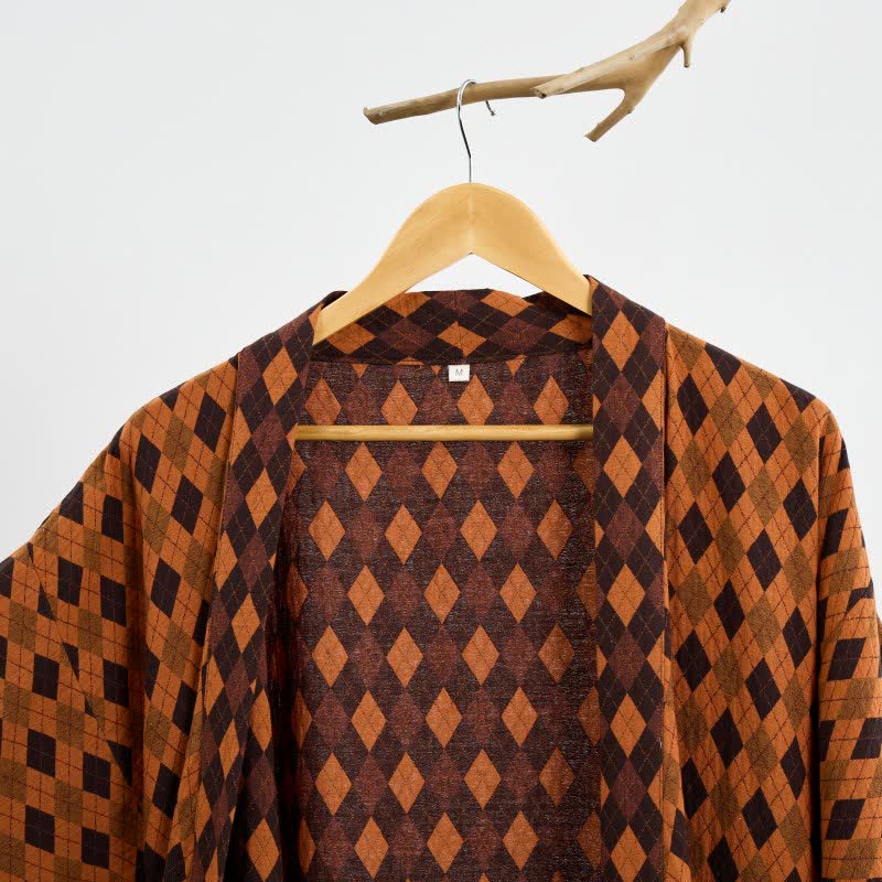 Diamond Plaid Cotton Gauze Kimono Robe - image 9
