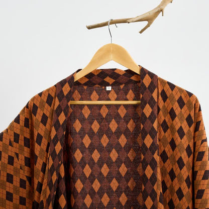 Diamond Plaid Cotton Gauze Kimono Robe - image 9