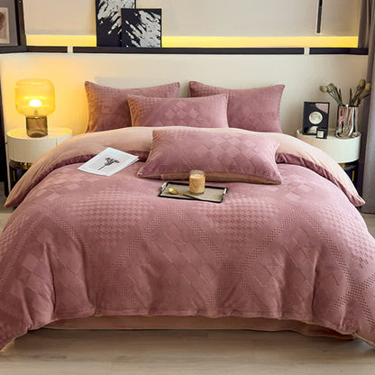 Diamond Checkered Textured Warm Bedding Set - Pink - Bedding Set - King - image 8
