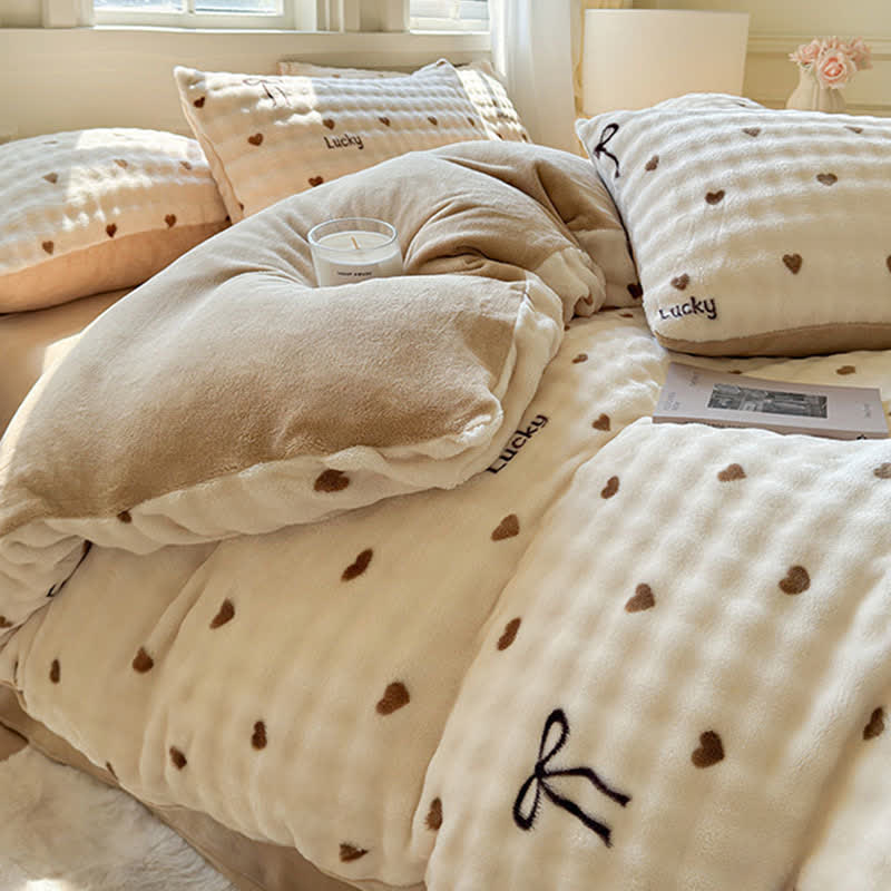 Heart Bowknot Plush Warm Bedding Set - image 5