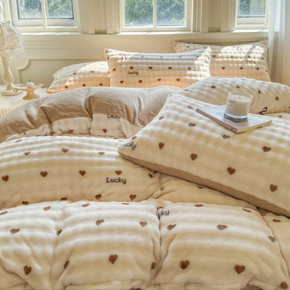 Heart Bowknot Plush Warm Bedding Set - image 4