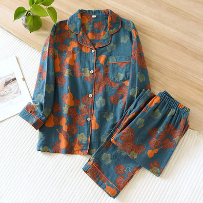 Gourd Jacquard Cotton Loungewear Set - Blue - XL - image 1