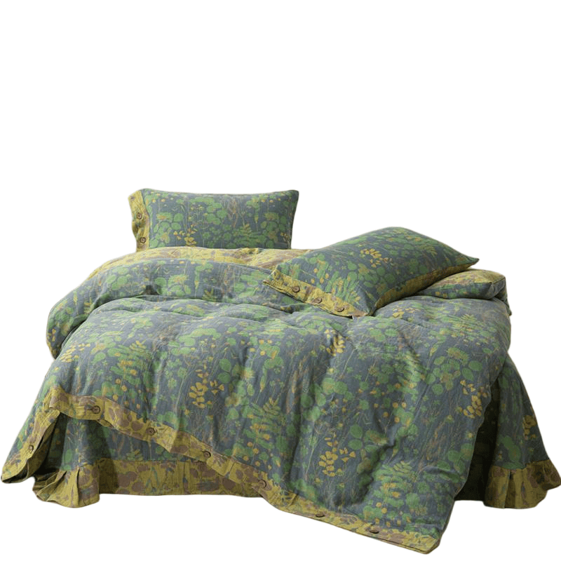 Lotus Pond Cotton Gauze Button Bedding Set (4PCS) - image 7