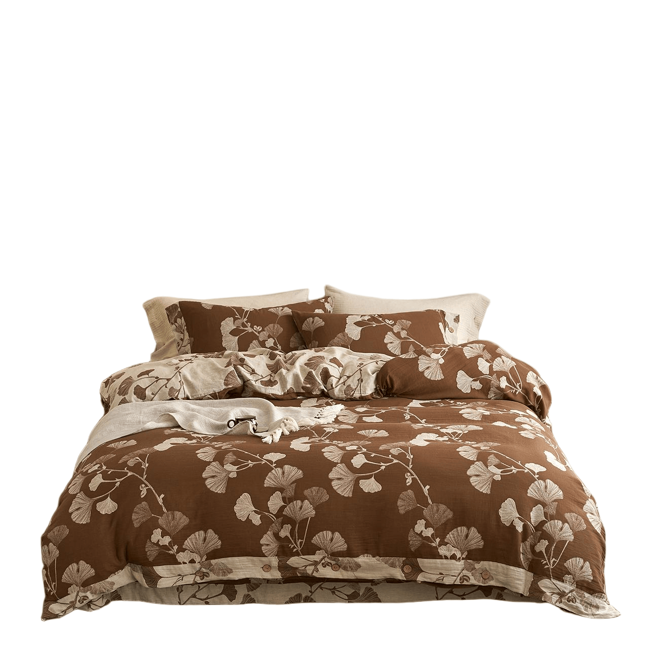 Button Ginkgo Leaf Cotton Gauze Bedding Set (4PCS) - image 32