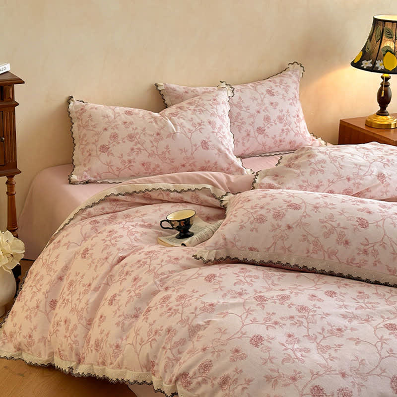 Vintage Floral Cotton Lace Bedding Set - image 5