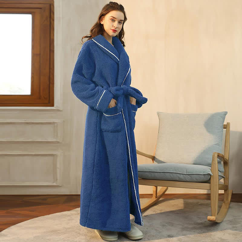 Ownkoti Comfy Fleece Pajama Long Bathrobe - Navy - Women: 3XL - image 7