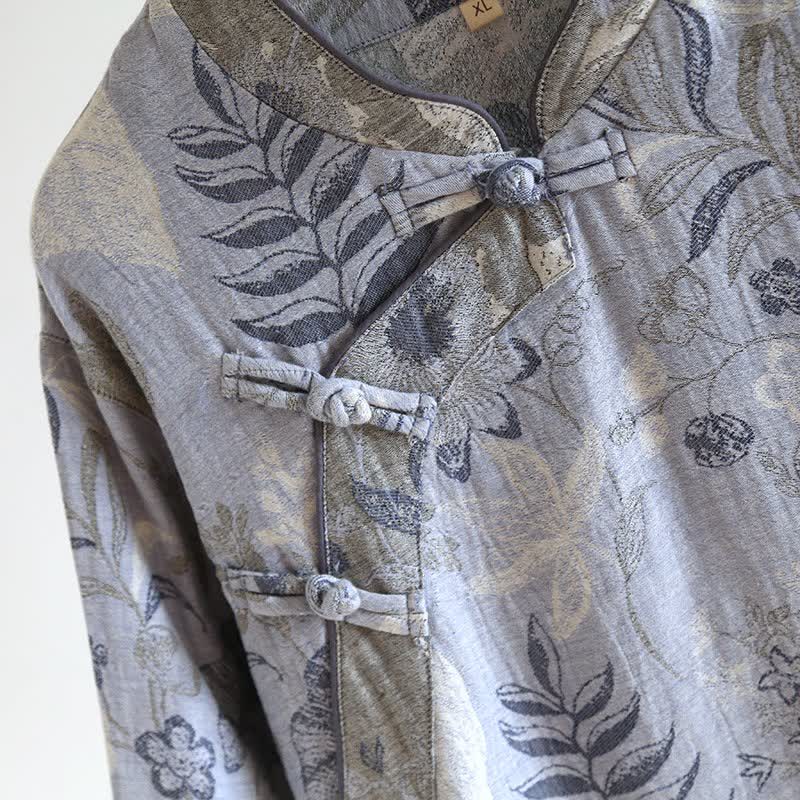 Oriental-Inspired Floral Cotton Gauze Pajama Set - image 3