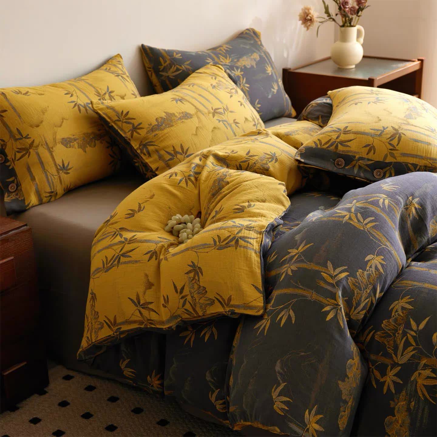 Bamboo Plant Cotton Gauze Reversible Bedding Set (4PCS)  - image 15