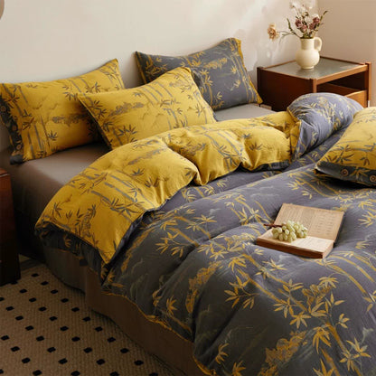 Bamboo Plant Cotton Gauze Reversible Bedding Set (4PCS)  - image 16