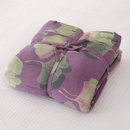 Natural Ginkgo Leaf Cotton Sheet Coverlet - Dark Purple - 2PCS Pillowcases - 19" x 29" - image 6