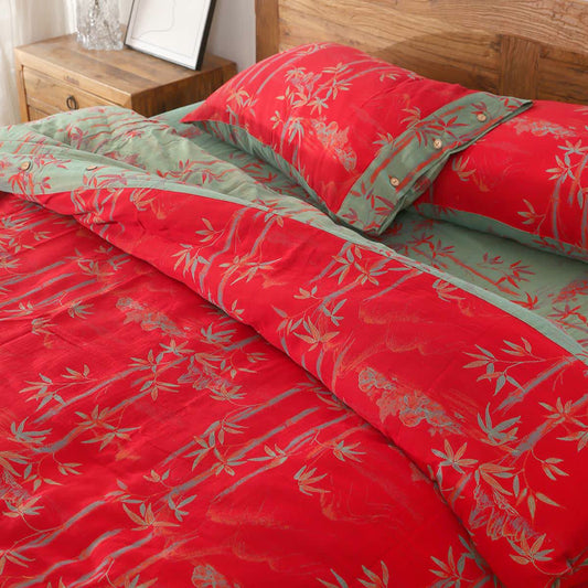 Bamboo Cotton Gauze Reversible Bedding - Red - Bedding Set - Queen - image 0