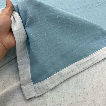 Minimalist Reversible Cotton Gauze Bedding - Blue & White - Bed Sheet - King - image 18