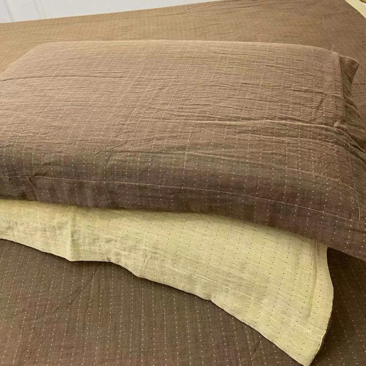 Minimalist Reversible Cotton Gauze Bedding - Coffee & Yellow - 2PCS Pillowcases - 19" x 29" - image 15