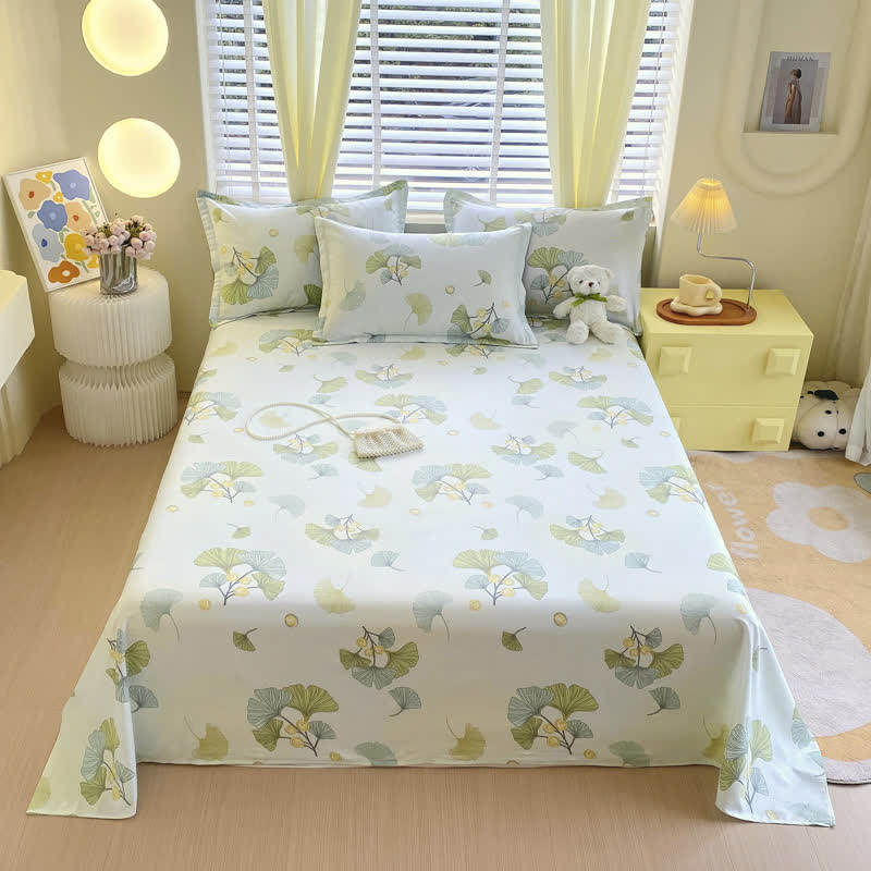 Ownkoti Refresh Ginkgo Leaf Pure Cotton Bedding - King - Flat Sheet with 2pcs Pillowcases - image 4