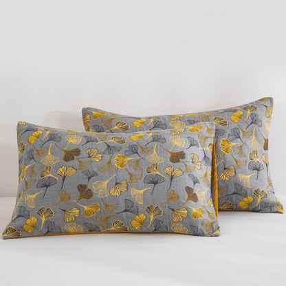 Ginkgo Biloba Organic Cotton Quilt - Grey - 2PCS Pillowcases - 20" x 36" - image 57